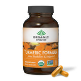 ORGANIC INDIA frontal del envase mostrando 180 cápsulas y beneficios