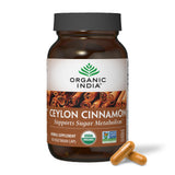 ORGANIC INDIA frasco frontal mostrando diseño y tamaño del producto
