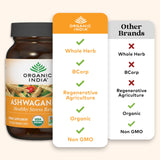 ORGANIC INDIA etiqueta con certificaciones orgánico kosher no-OGM visibles