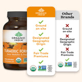 ORGANIC INDIA etiqueta en detalle mostrando ingredientes y origen ético