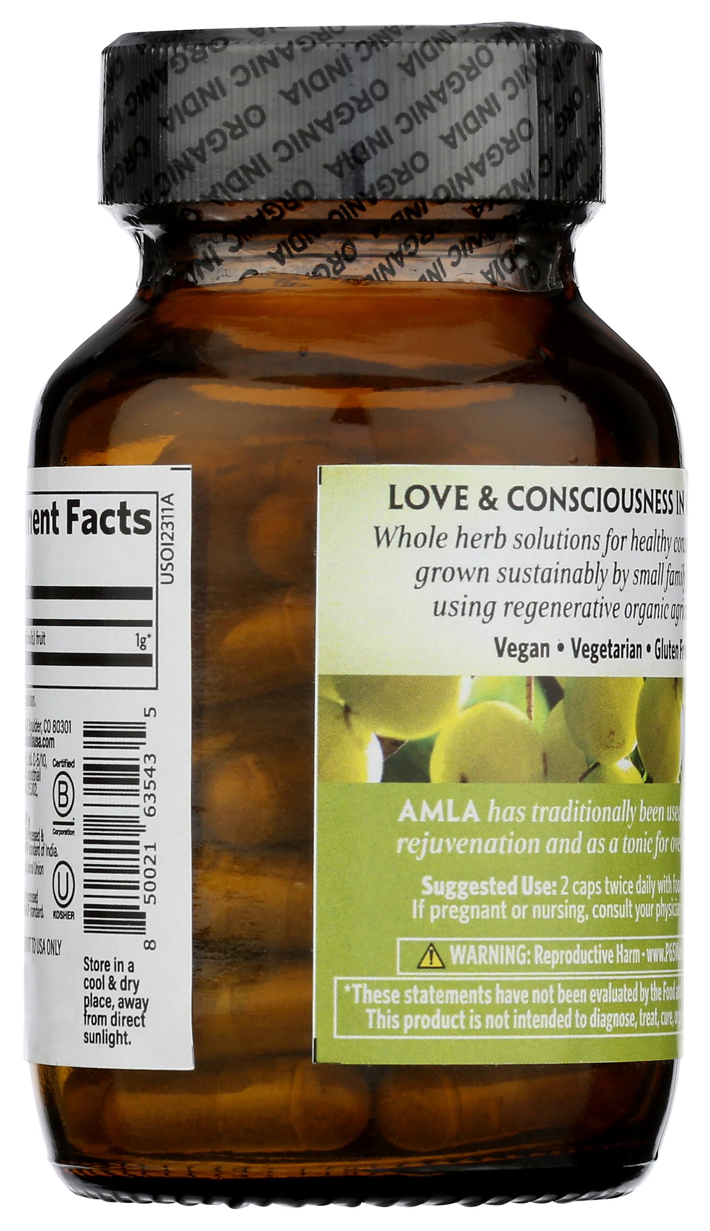 ORGANIC INDIA etiqueta nutricional legible con información clara del producto