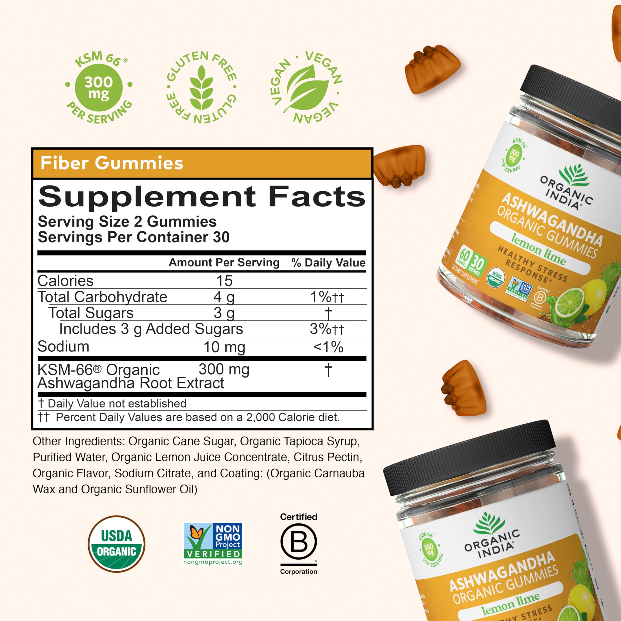 ORGANIC INDIA gomita partida mostrando color limón-lima y frescor de sabor