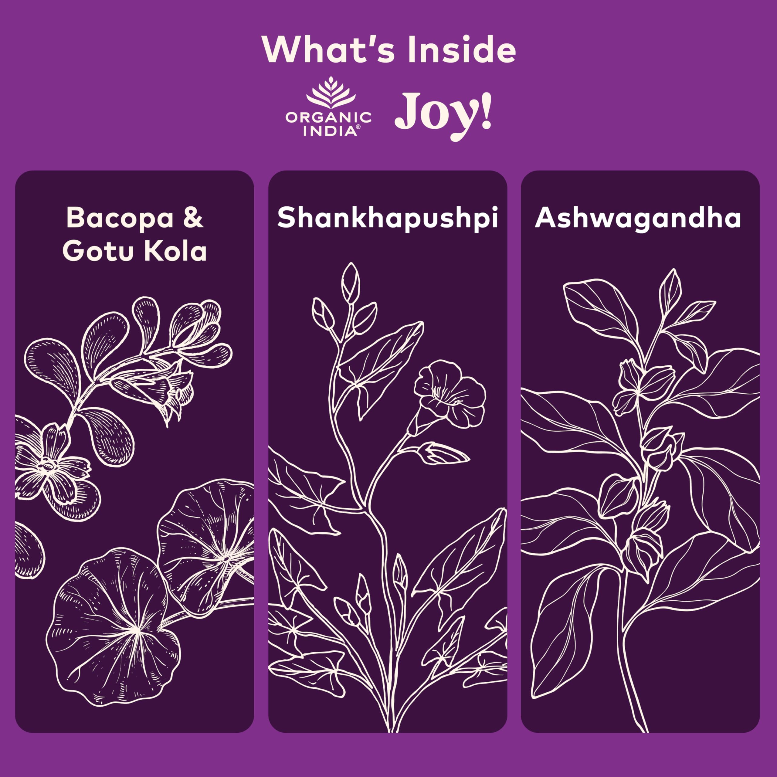 ORGANIC INDIA Joy ingredientes en primer plano con enfoque en origen orgánico