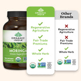 ORGANIC INDIA etiqueta de ingredientes resaltando origen orgánico y trazabilidad