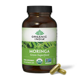 ORGANIC INDIA frasco frontal mostrando 180 cápsulas y presentación clara