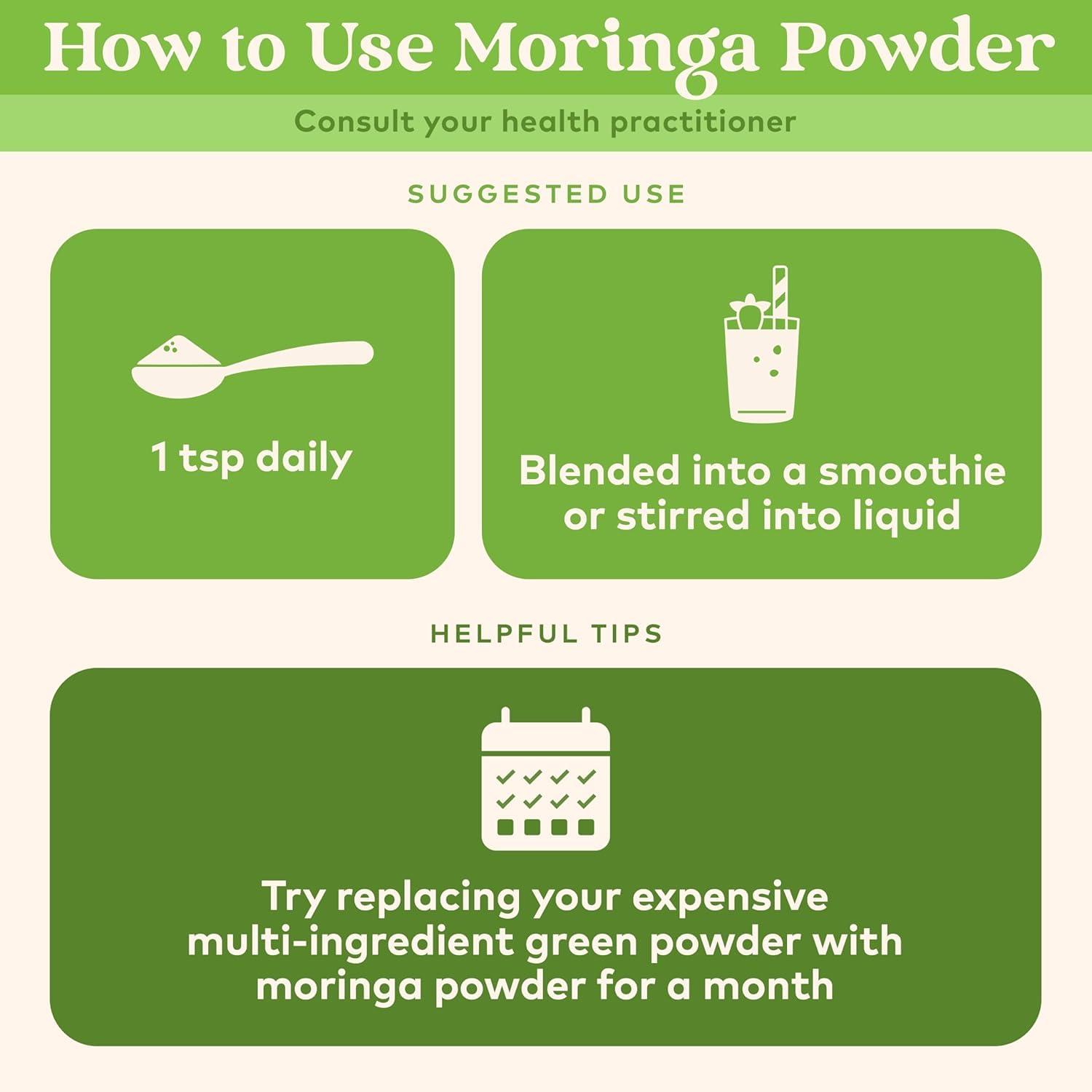 ORGANIC INDIA textura del polvo de moringa en primer plano, fino y fácil mezclar