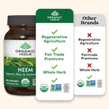 ORGANIC INDIA hojas de neem detalle que destaca origen natural