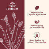 ORGANIC INDIA cápsula sobre la palma para comparar tamaño y facilitar dosificación