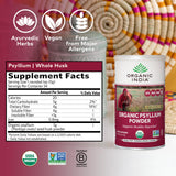 ORGANIC INDIA etiqueta con información nutricional y certificaciones orgánicas