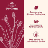 Detalle de textura fina del psyllium ORGANIC INDIA mostrando fácil disolución