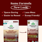 ORGANIC INDIA detalle del polvo de psyllium para comprobar textura y pureza
