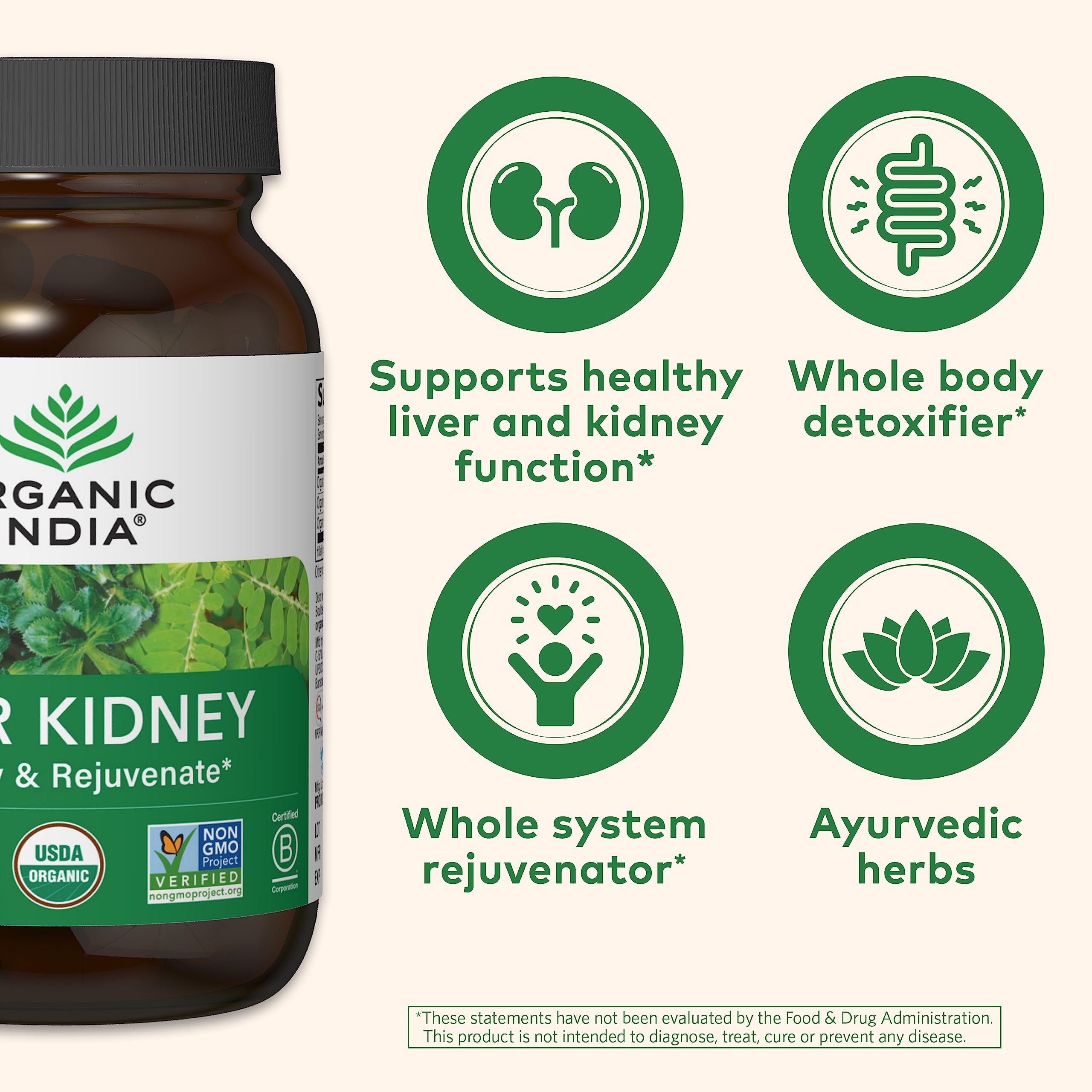 ORGANIC INDIA textura herbal en primer plano que transmite pureza