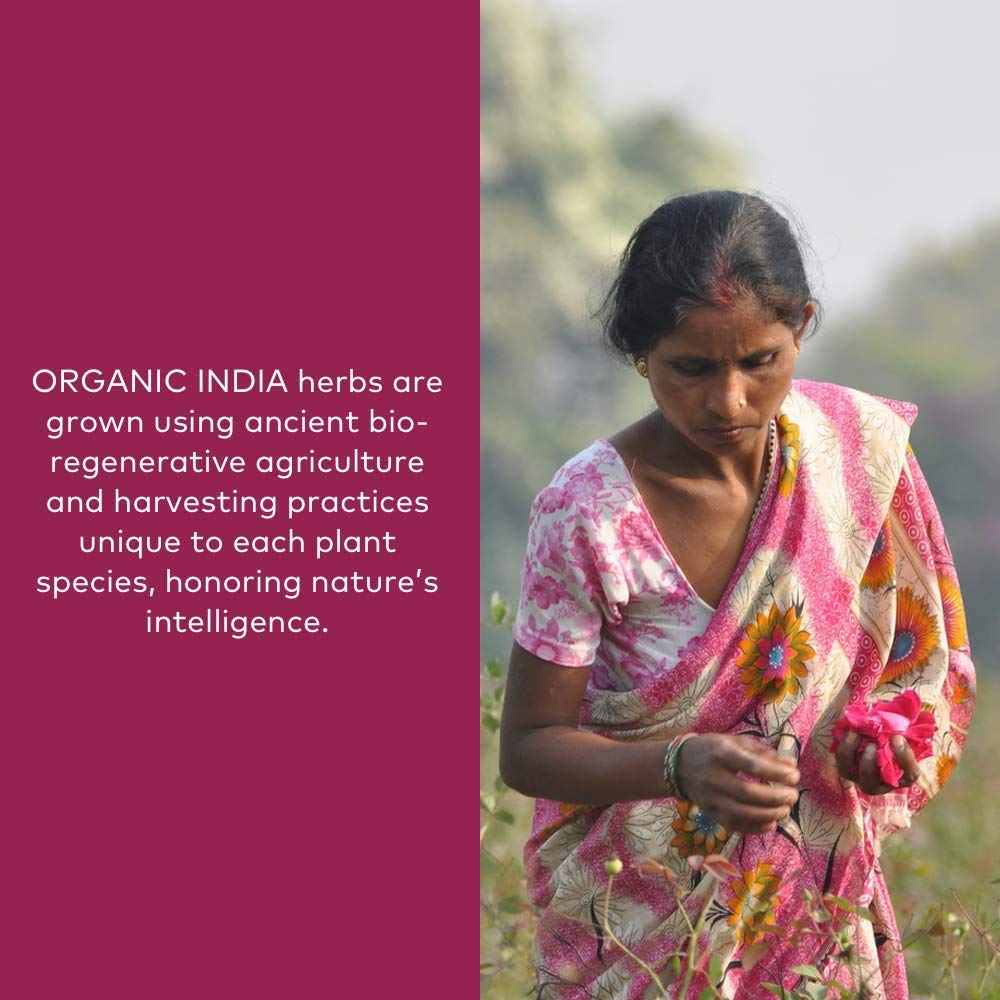 ORGANIC INDIA detalle de la etiqueta con certificaciones orgánicas visibles