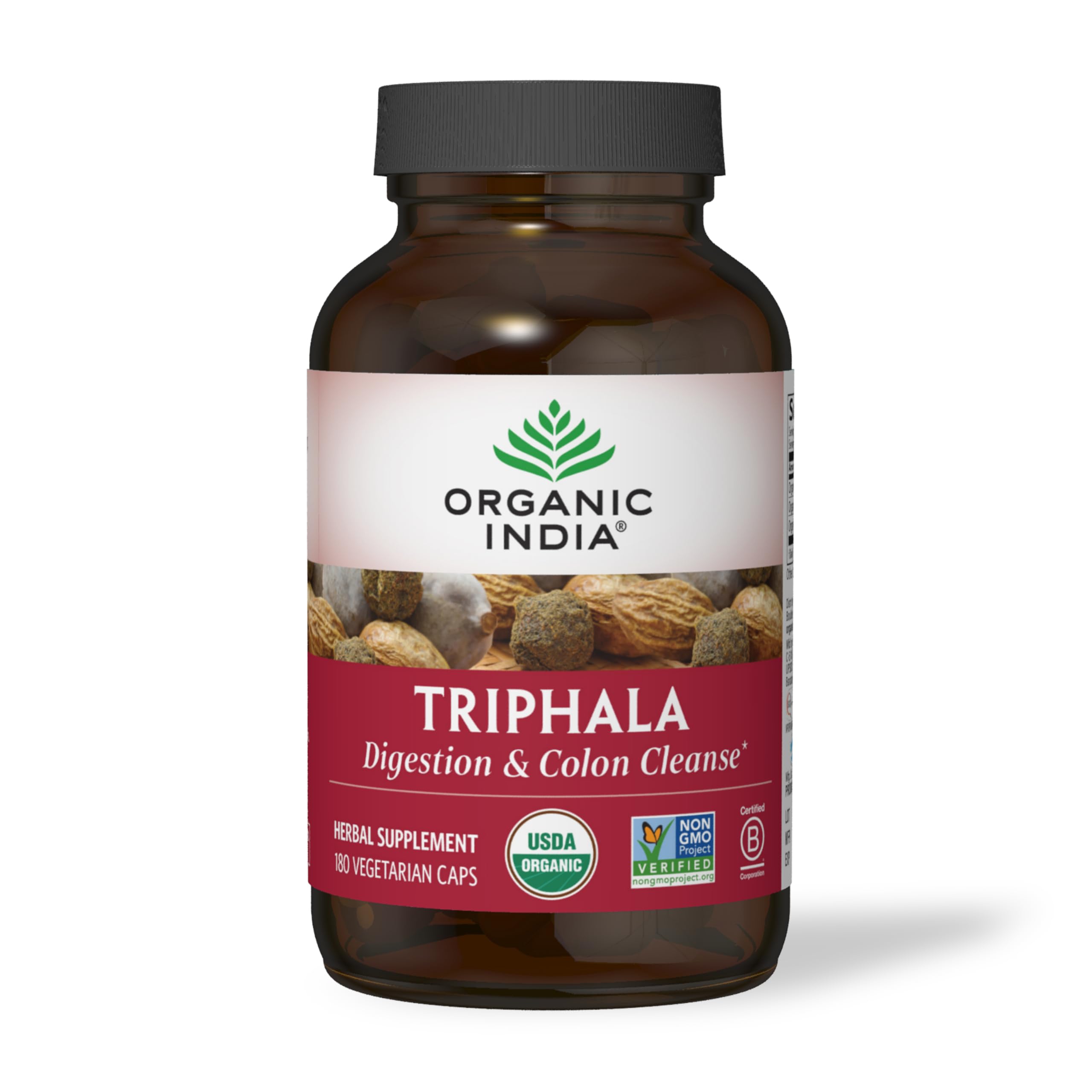 ORGANIC INDIA frente del empaque mostrando sello orgánico y beneficio digestivo