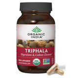 ORGANIC INDIA frasco frontal mostrando 90 cápsulas y diseño orgánico
