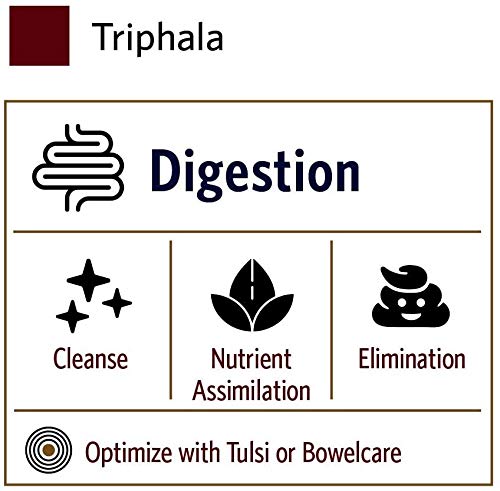 ORGANIC INDIA bolsa de Triphala comparada con mano para referencia de tamaño