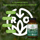 ORGANIC INDIA detalle de cápsulas Tulsi y textura para seguridad y calidad