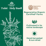 ORGANIC INDIA cápsulas Tulsi junto a una regla para comparar tamaño práctico