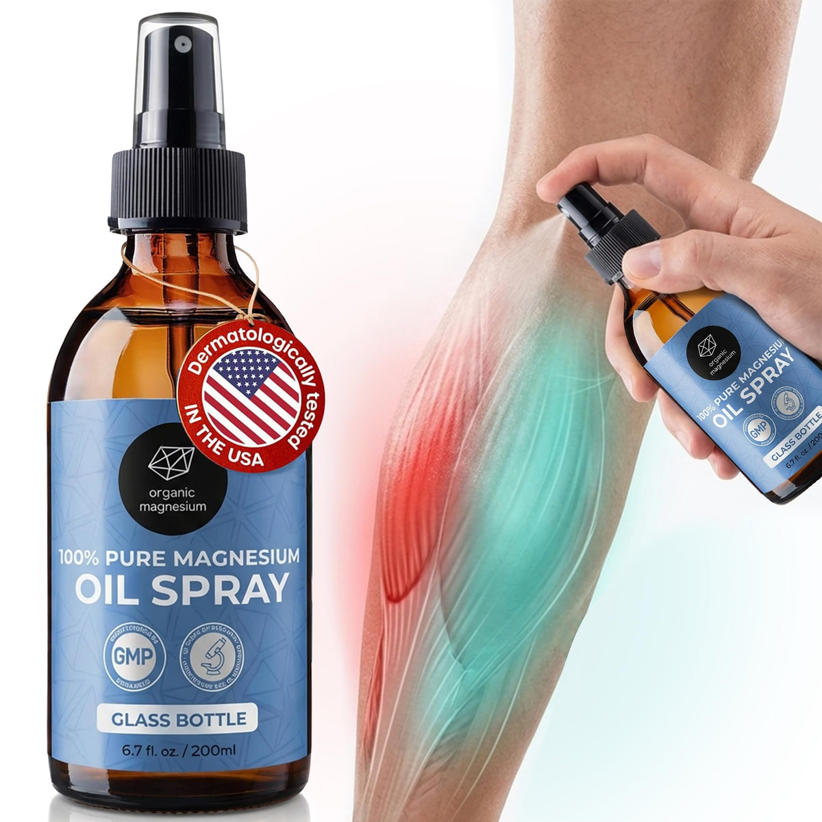 Organic Magnesium botella frontal mostrando el envase y beneficio duradero