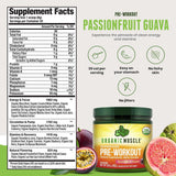 Etiqueta Organic Muscle con sello USDA Organic y lista de ingredientes orgánicos