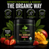 Organic Muscle cucharada comparativa mostrando tamaño de servicio y porciones
