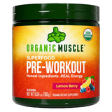 Organic Muscle frente del envase mostrando el diseño y beneficios