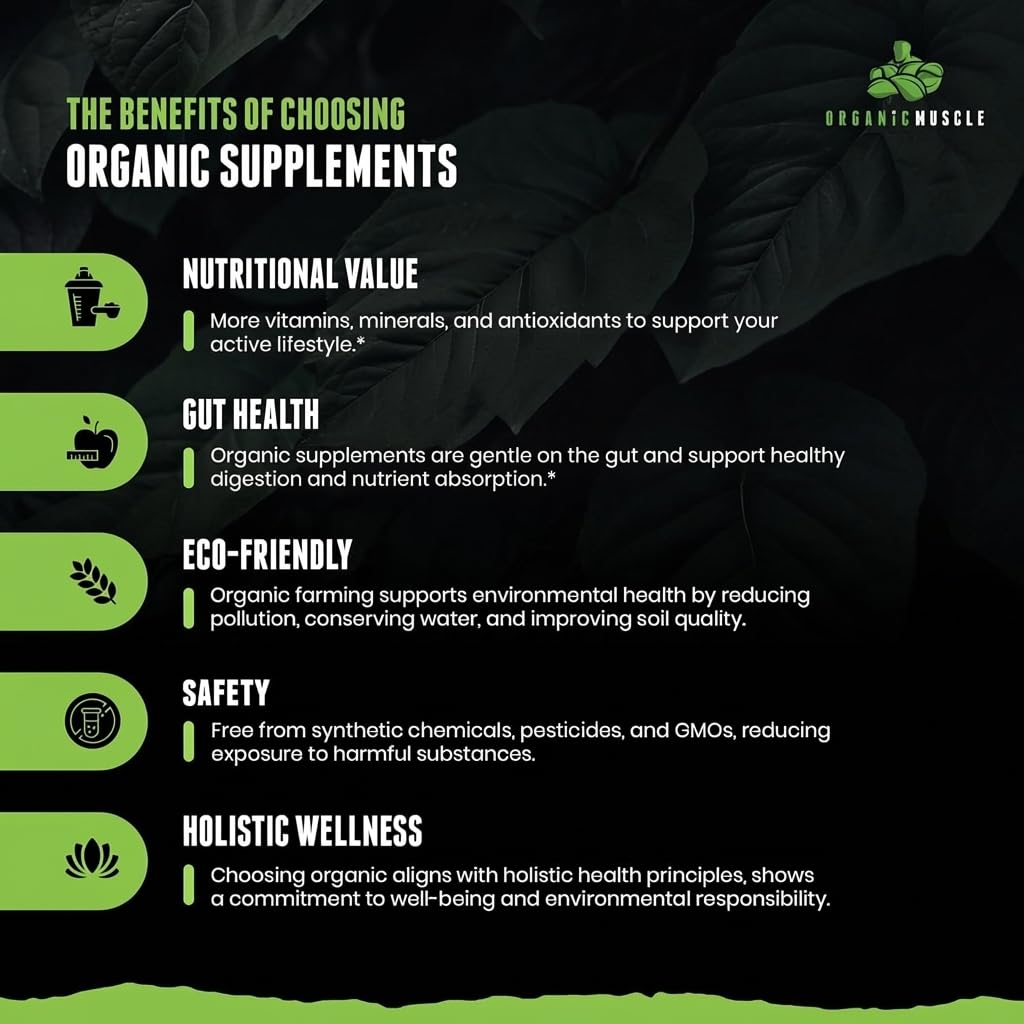 Polvo Organic Muscle textura fina y disolución rápida para mezcla fácil