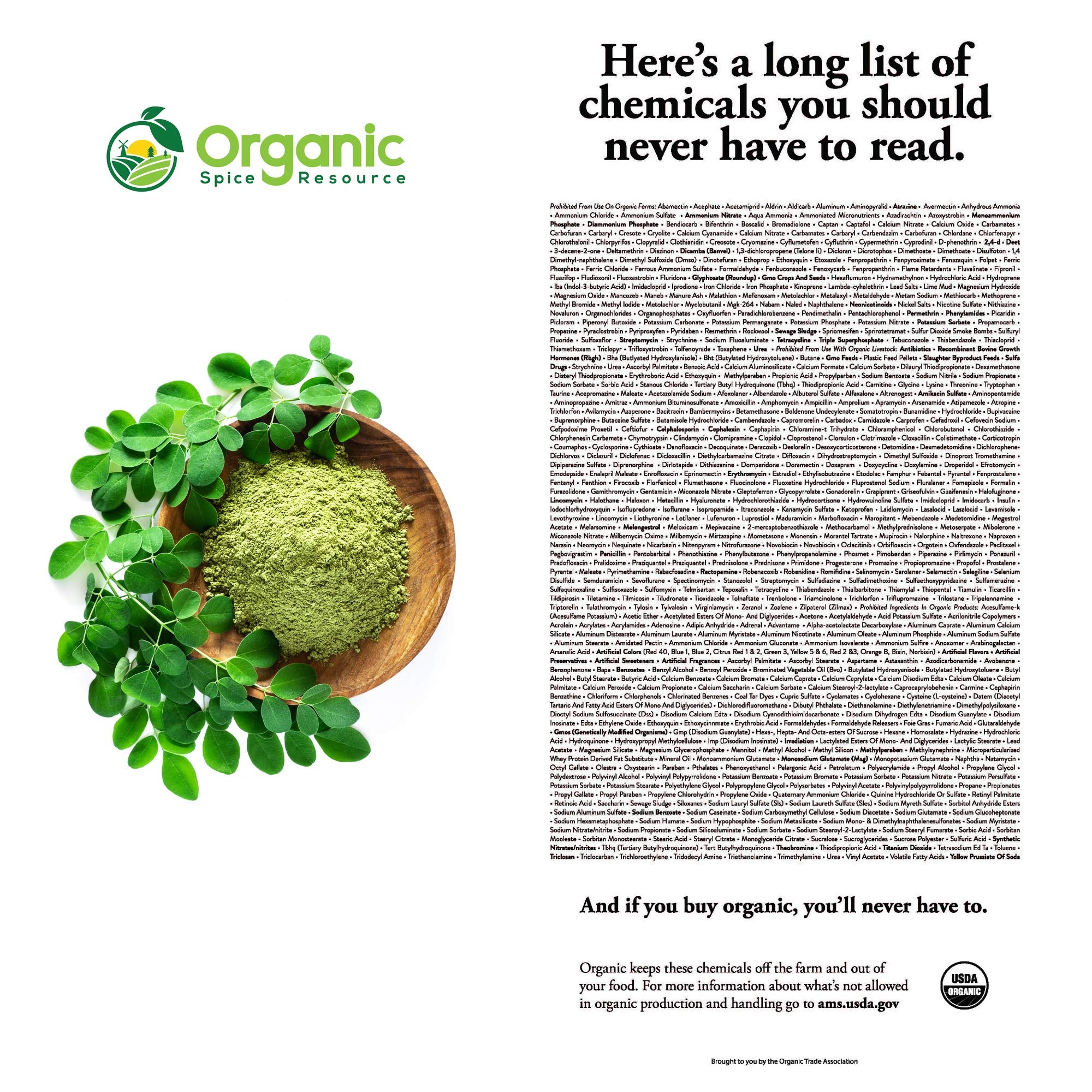 Organic Spice Resource batido verde con moringa en vaso listo para consumir