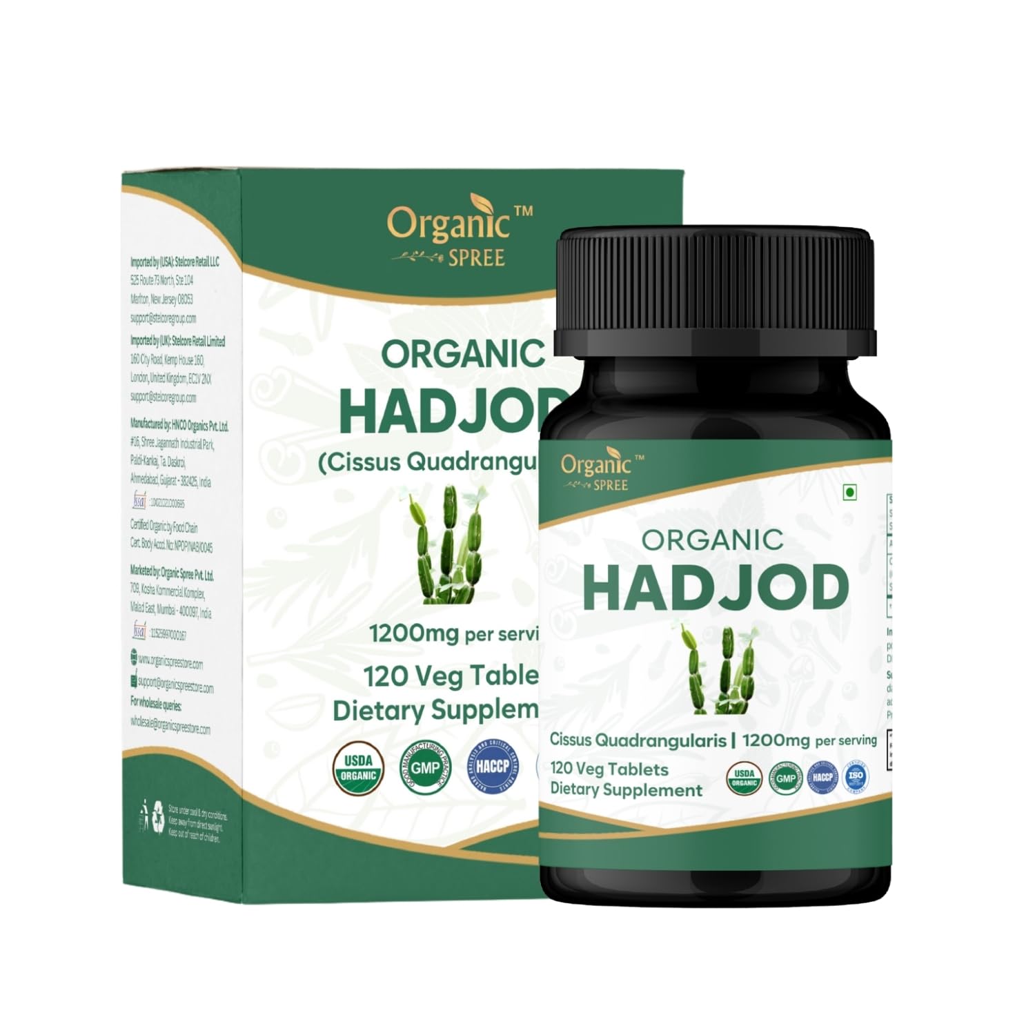 ORGANIC SPREE frasco frontal mostrando Hadjod orgánico y fácil identificación
