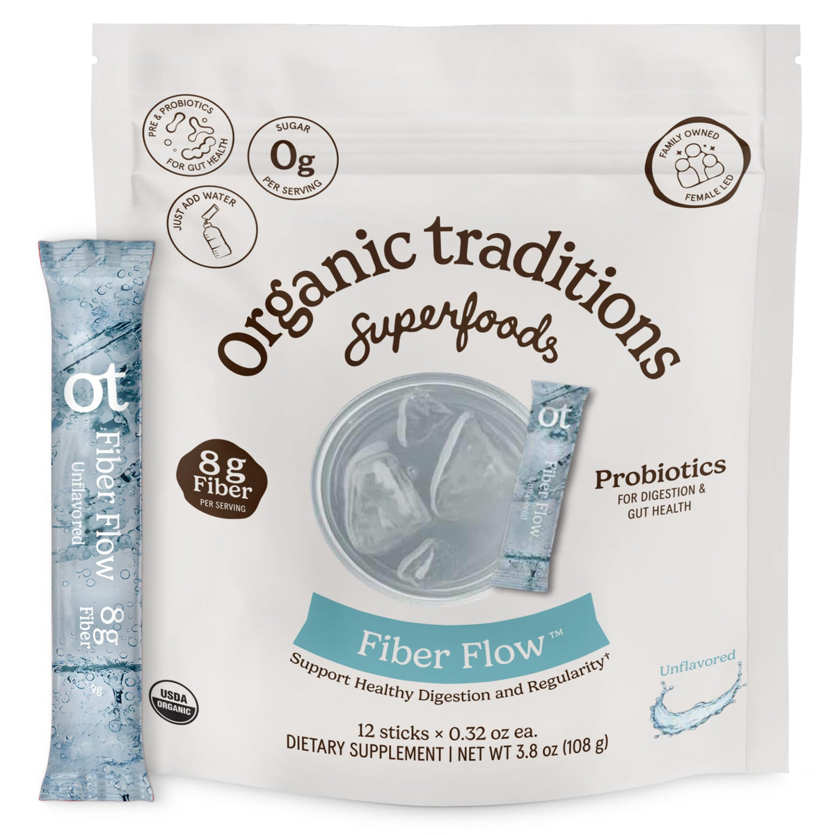 Organic Traditions frente del paquete mostrando 12 sticks y diseño claro