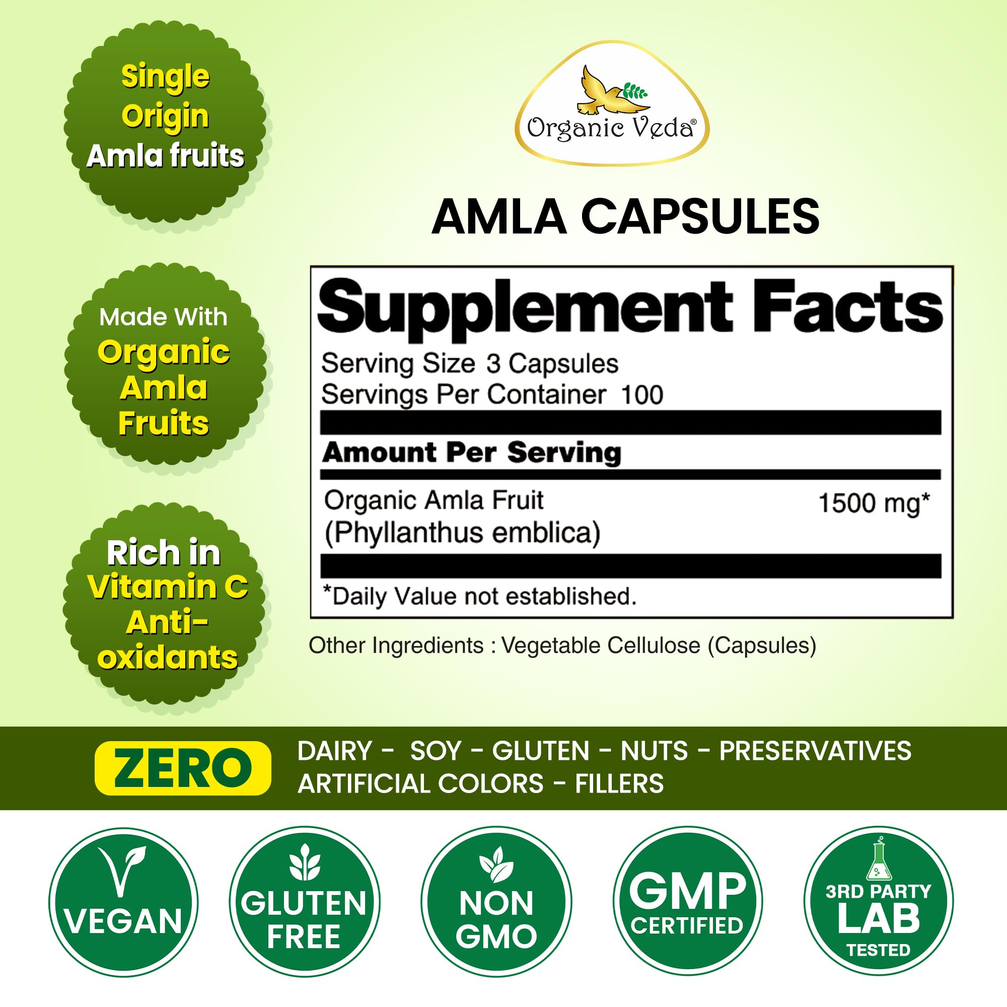 Organic Veda primer plano de cápsulas vegetales mostrando textura pura