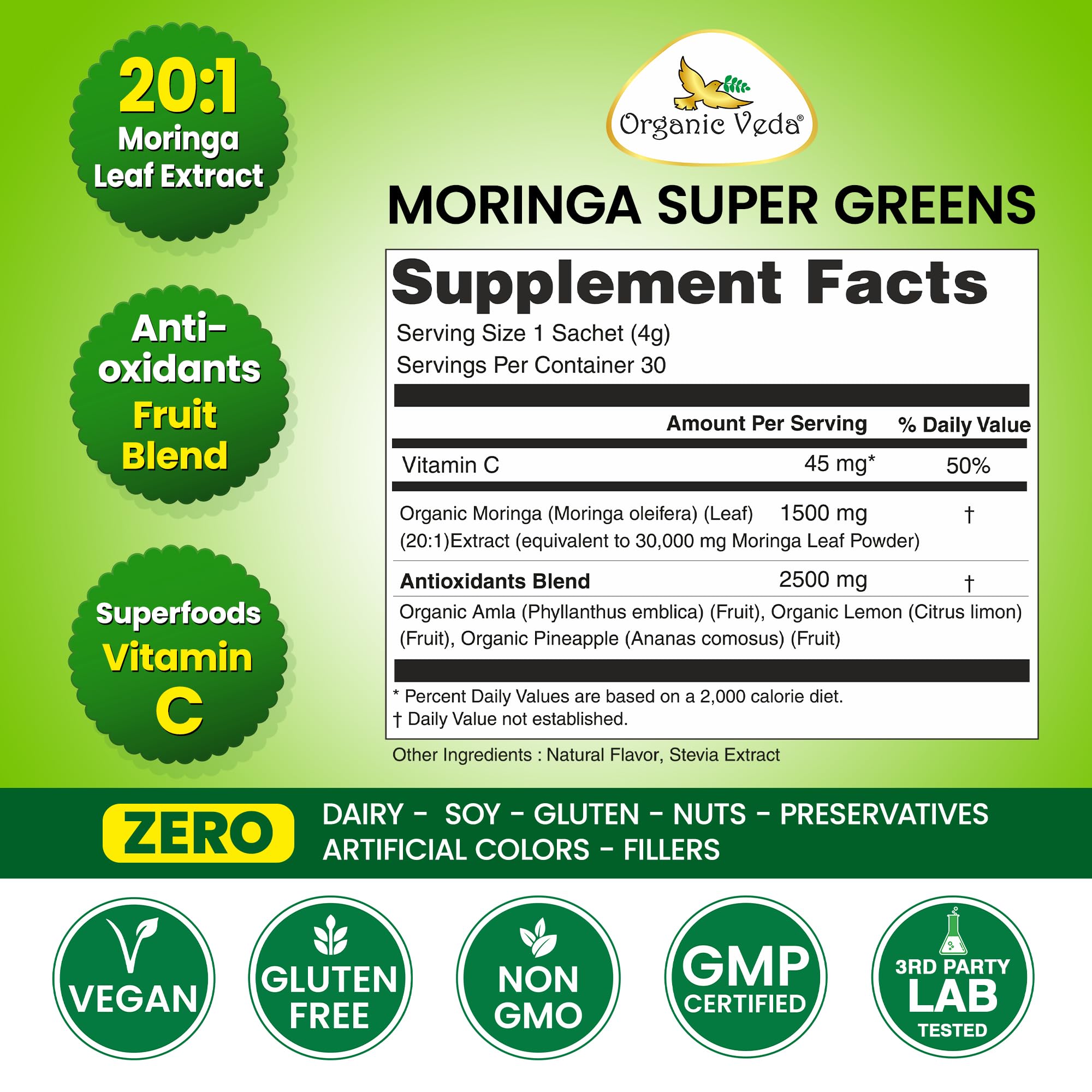 Organic Veda sobre individual listo para mezclar y llevar
