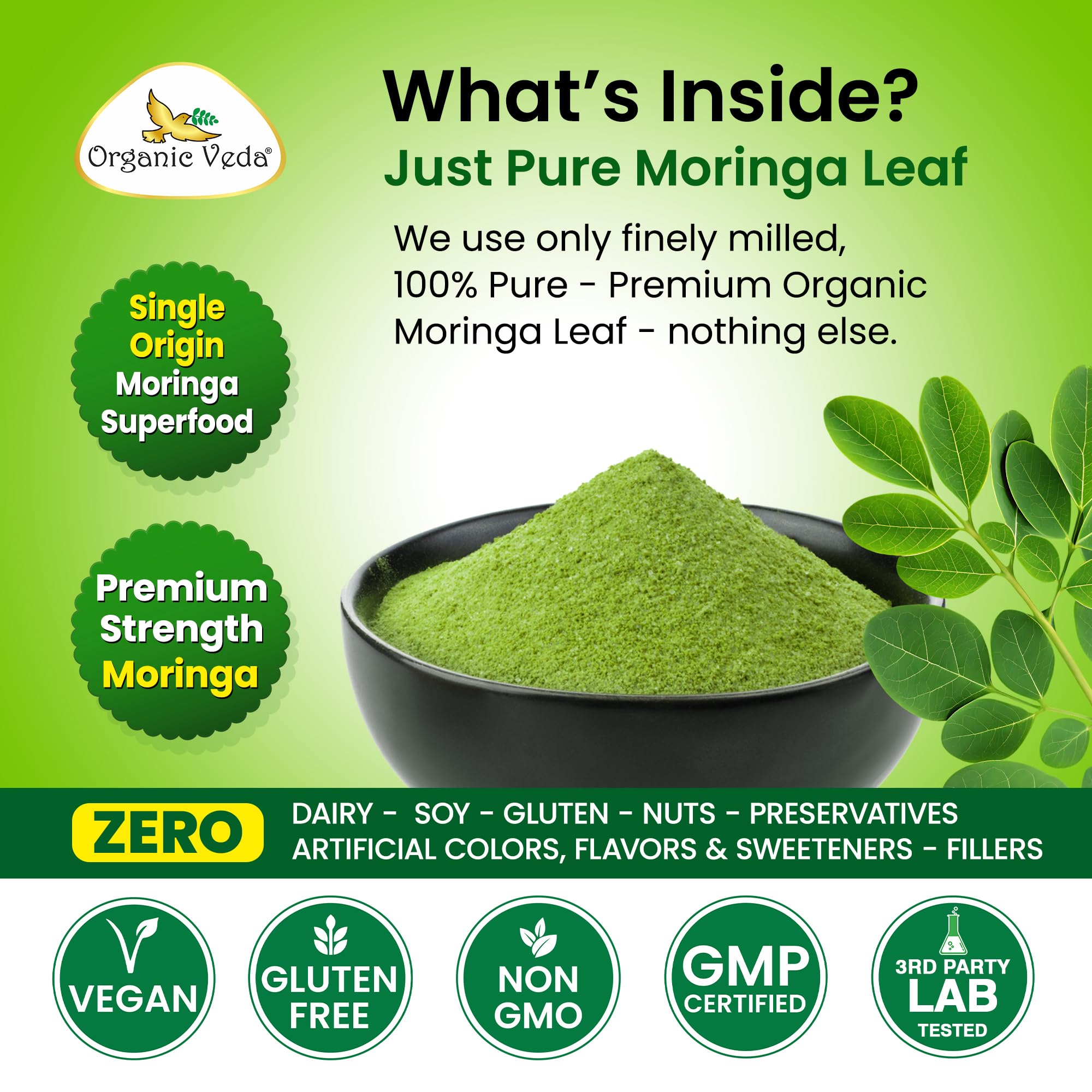 Organic Veda textura fina del polvo mostrando pureza y fácil mezcla