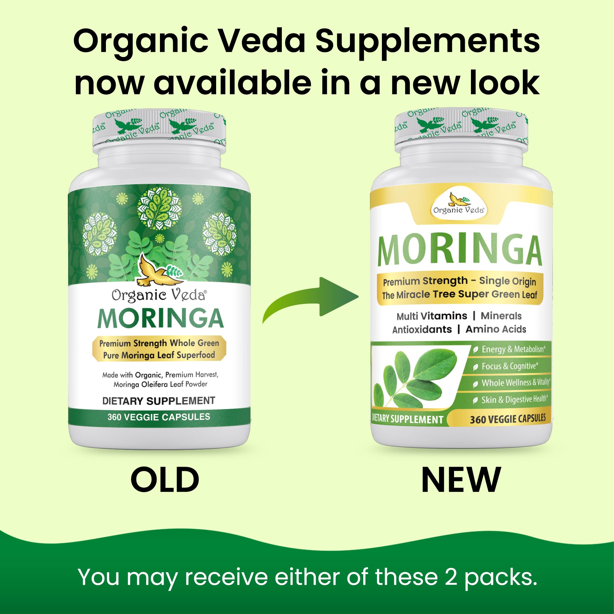 Organic Veda etiqueta trasera con ingredientes y certificaciones claras