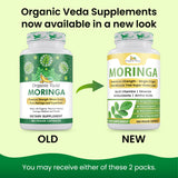 Organic Veda etiqueta trasera con ingredientes y certificaciones claras