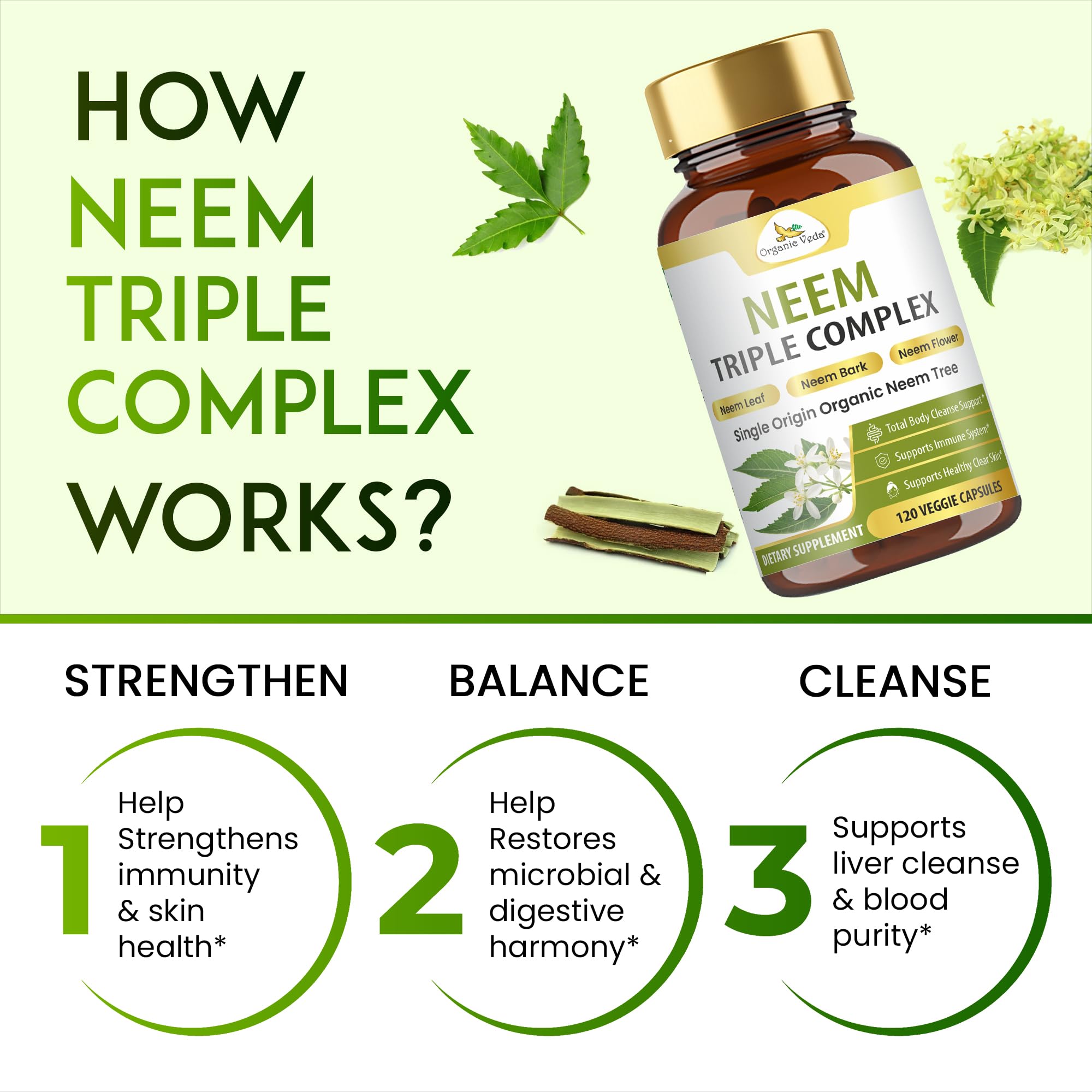 Organic Veda corteza de neem y frasco de extracto concentrado