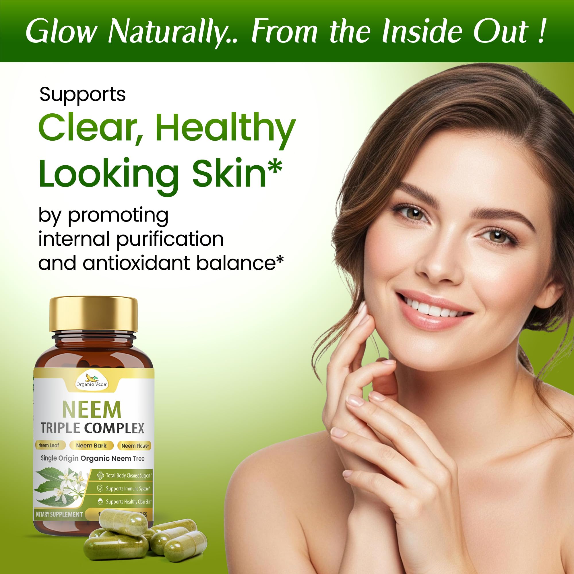 Organic Veda flor de neem en detalle que sugiere equilibrio
