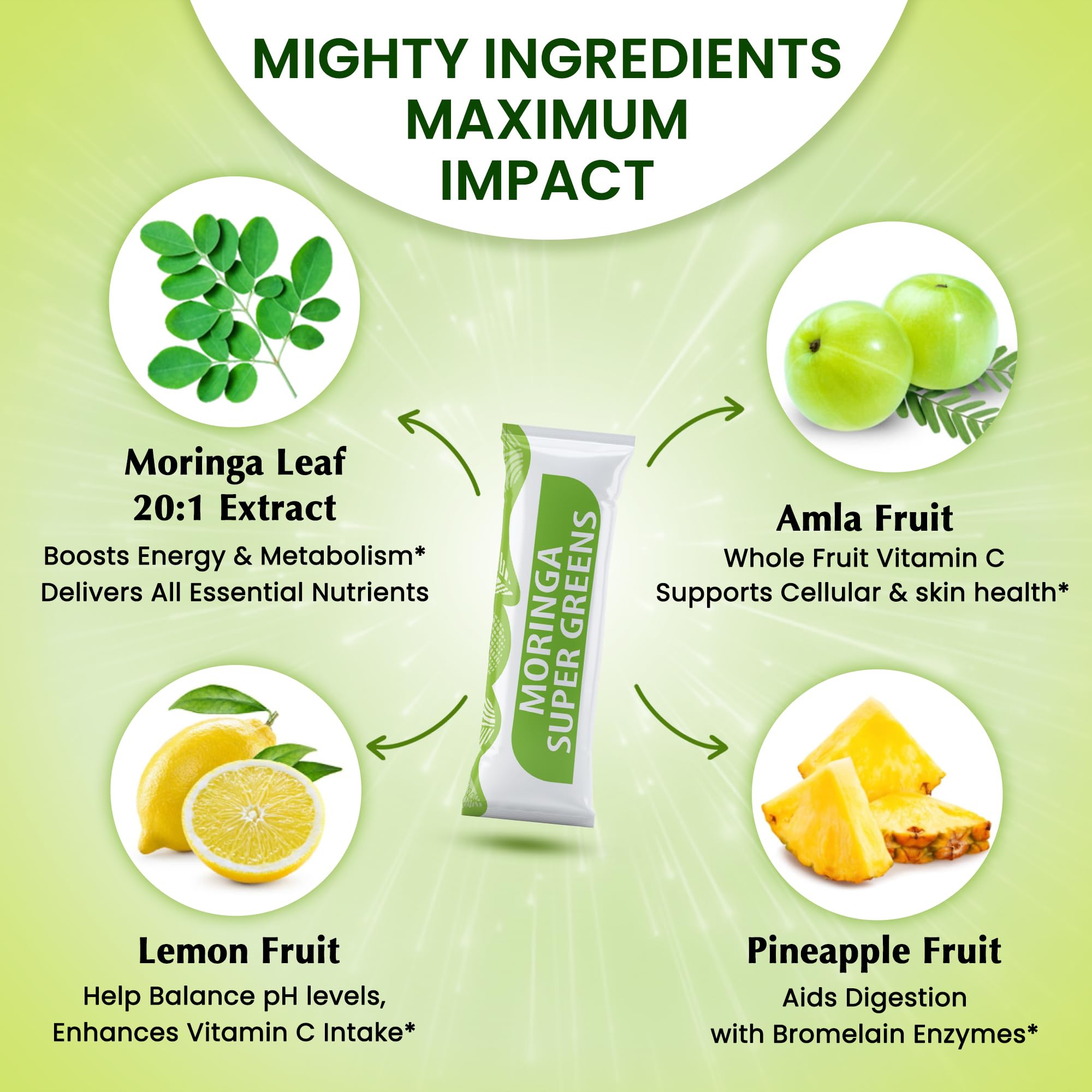 Organic Veda textura del polvo moringa amla mostrando pureza
