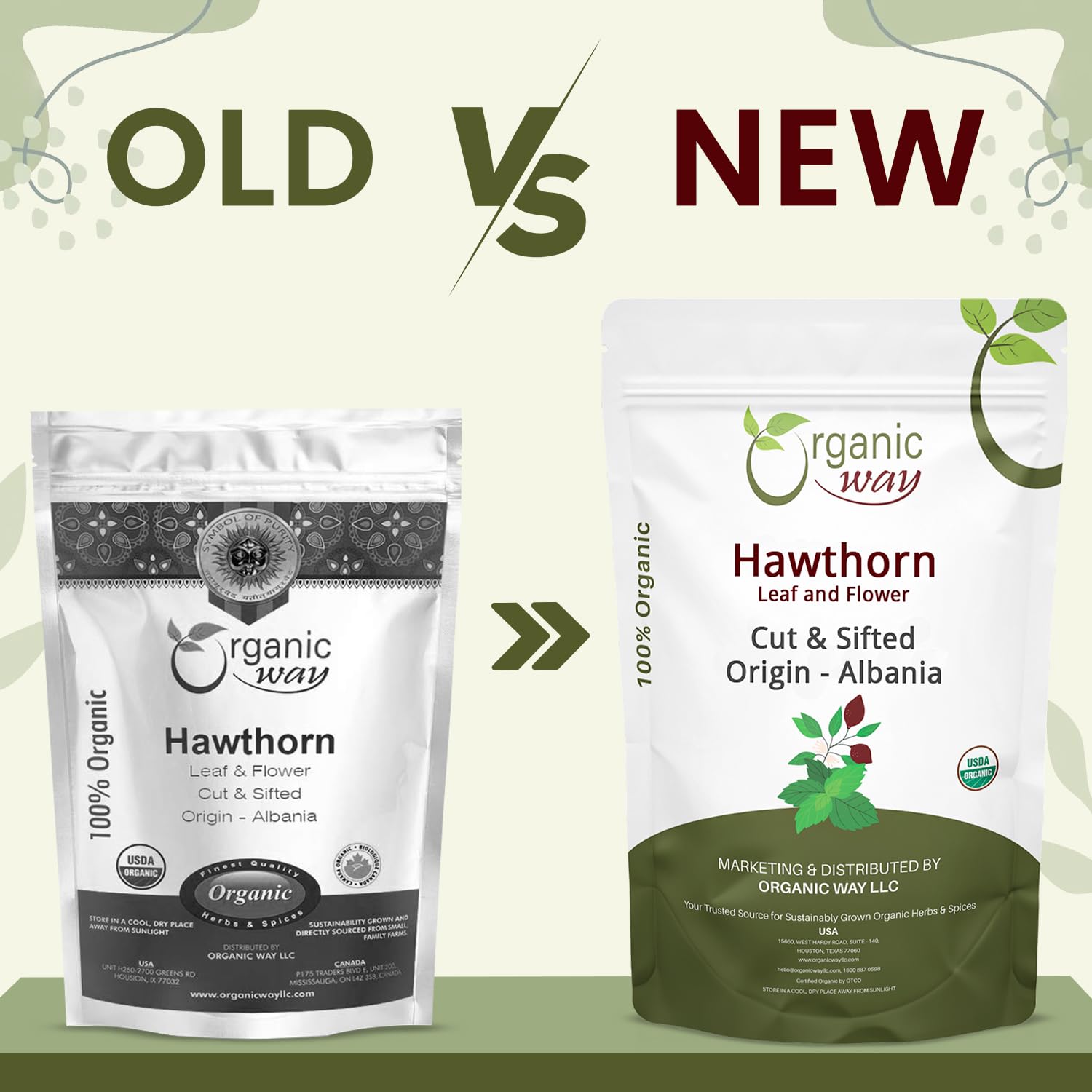 Organic Way etiqueta con logos USDA Organic y Kosher visibles