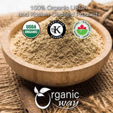 Organic Way etiqueta con certificaciones USDA y pruebas de pureza