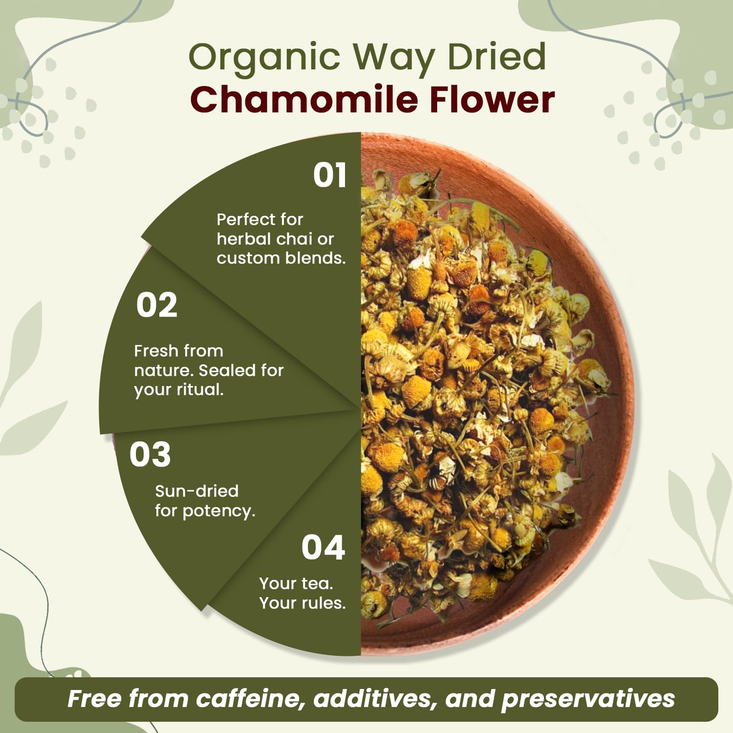 Organic Way flores de manzanilla en recipiente para baño herbal, uso relajante