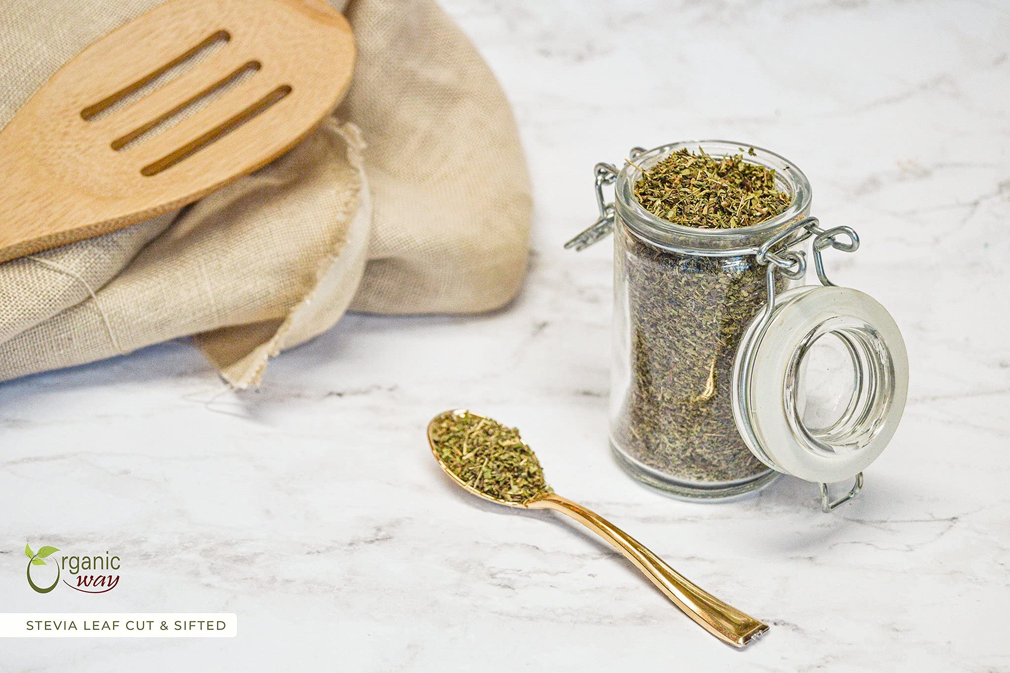 Organic Way taza con infusión de stevia resaltando sabor natural