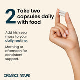 ORGANICS NATURE cápsulas en mano para tamaño y facilidad de uso