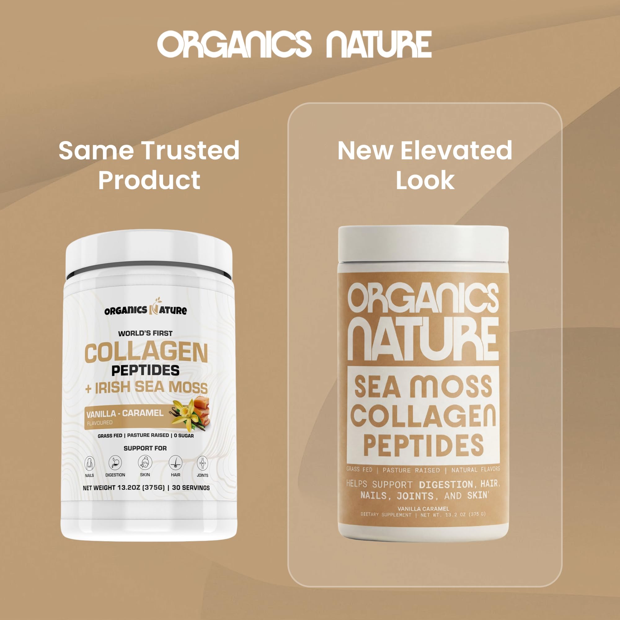 ORGANICS NATURE etiqueta nutricional mostrando ingredientes y beneficios verificables