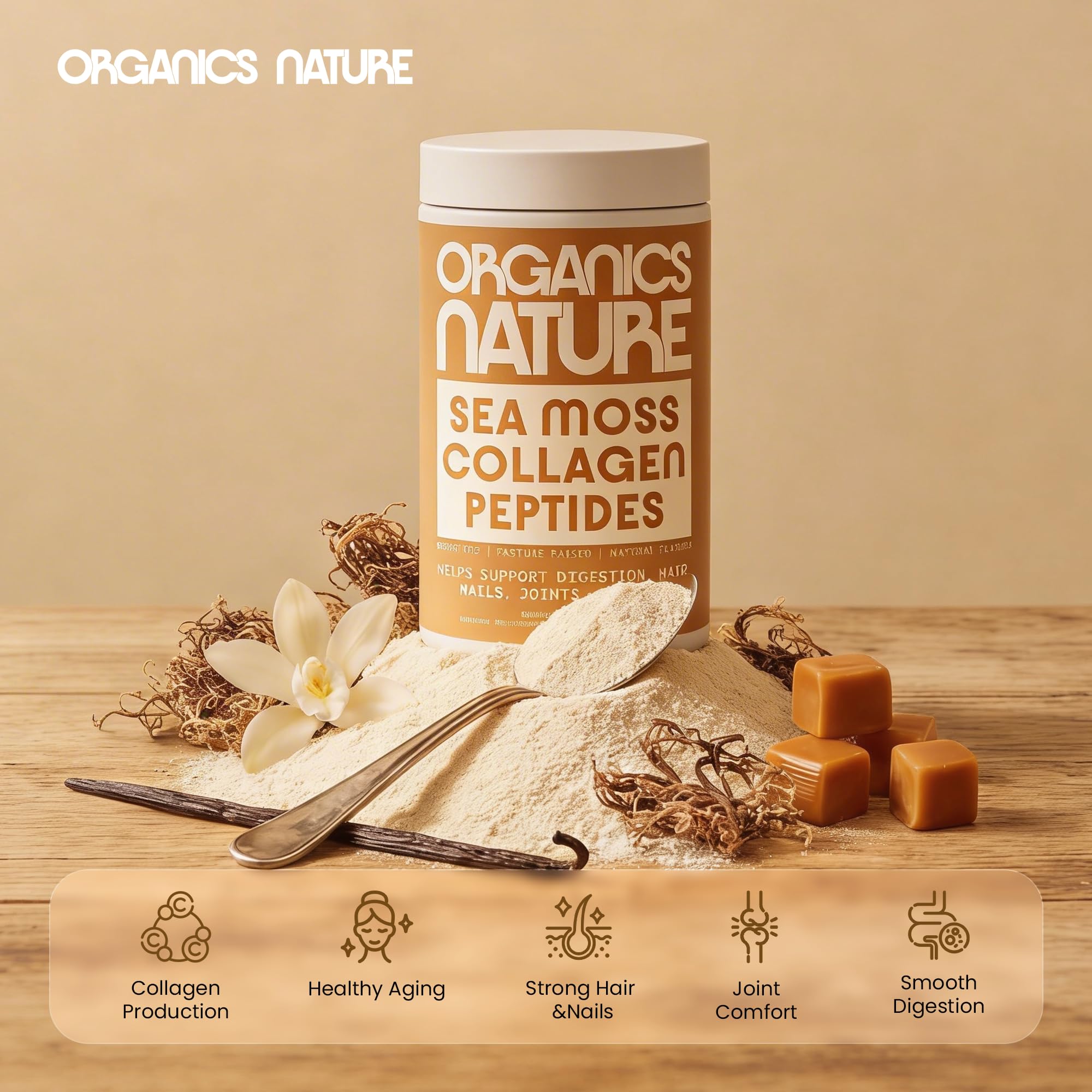 ORGANICS NATURE musgo marino irlandés en foco, fuente natural de minerales