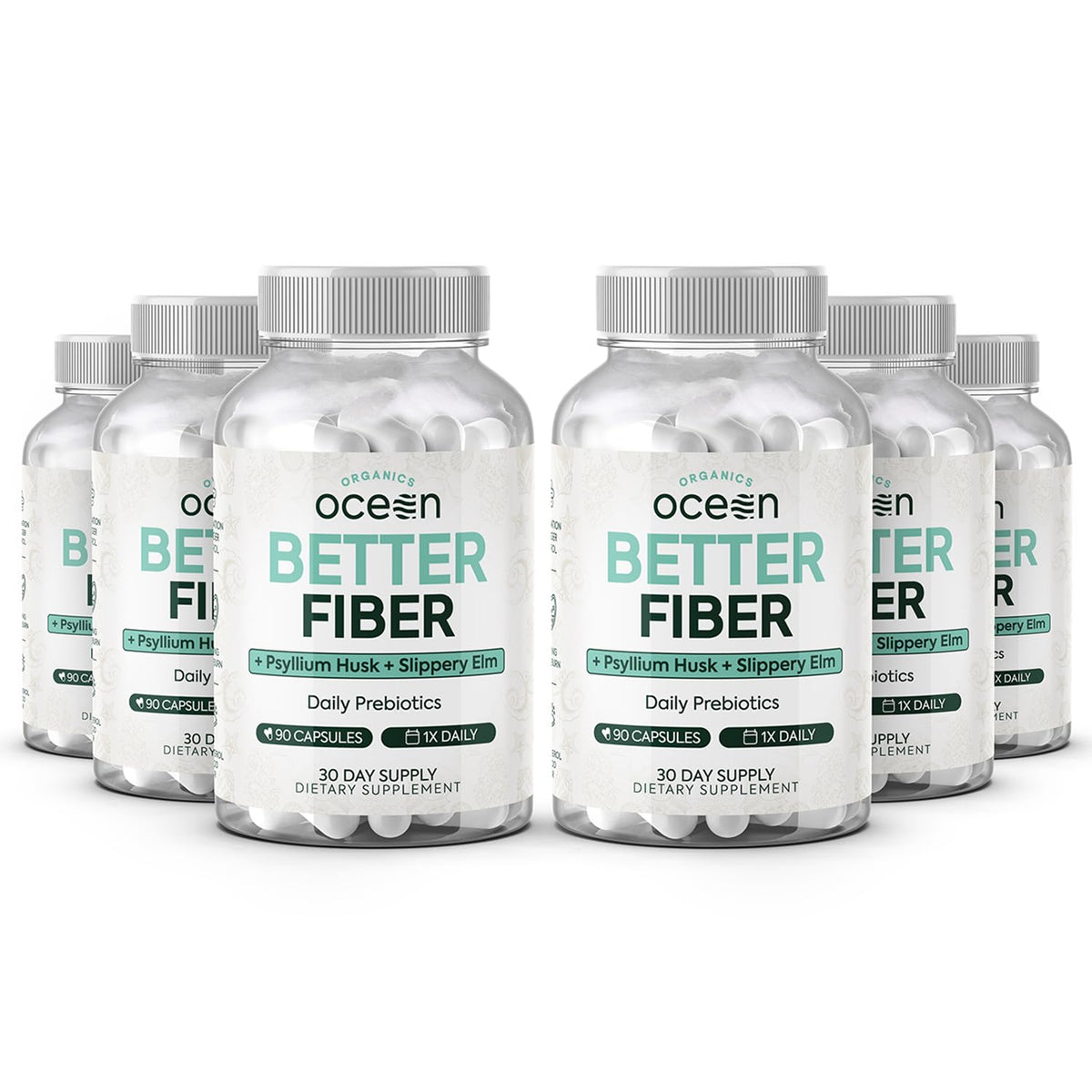 Organics Ocean frasco frente mostrando la etiqueta y beneficio de regularidad