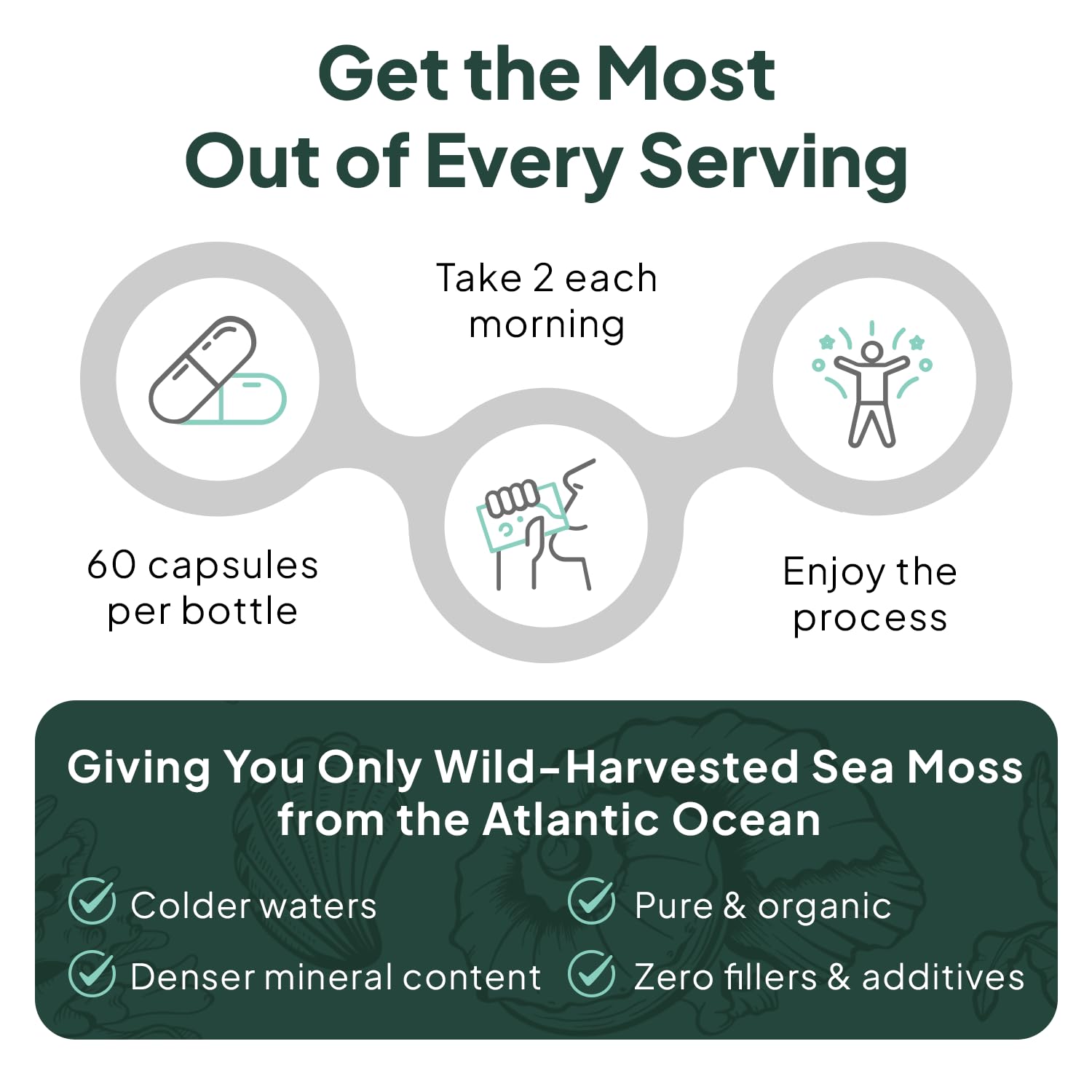 Organics Ocean cápsulas junto a desayuno saludable para uso diario práctico