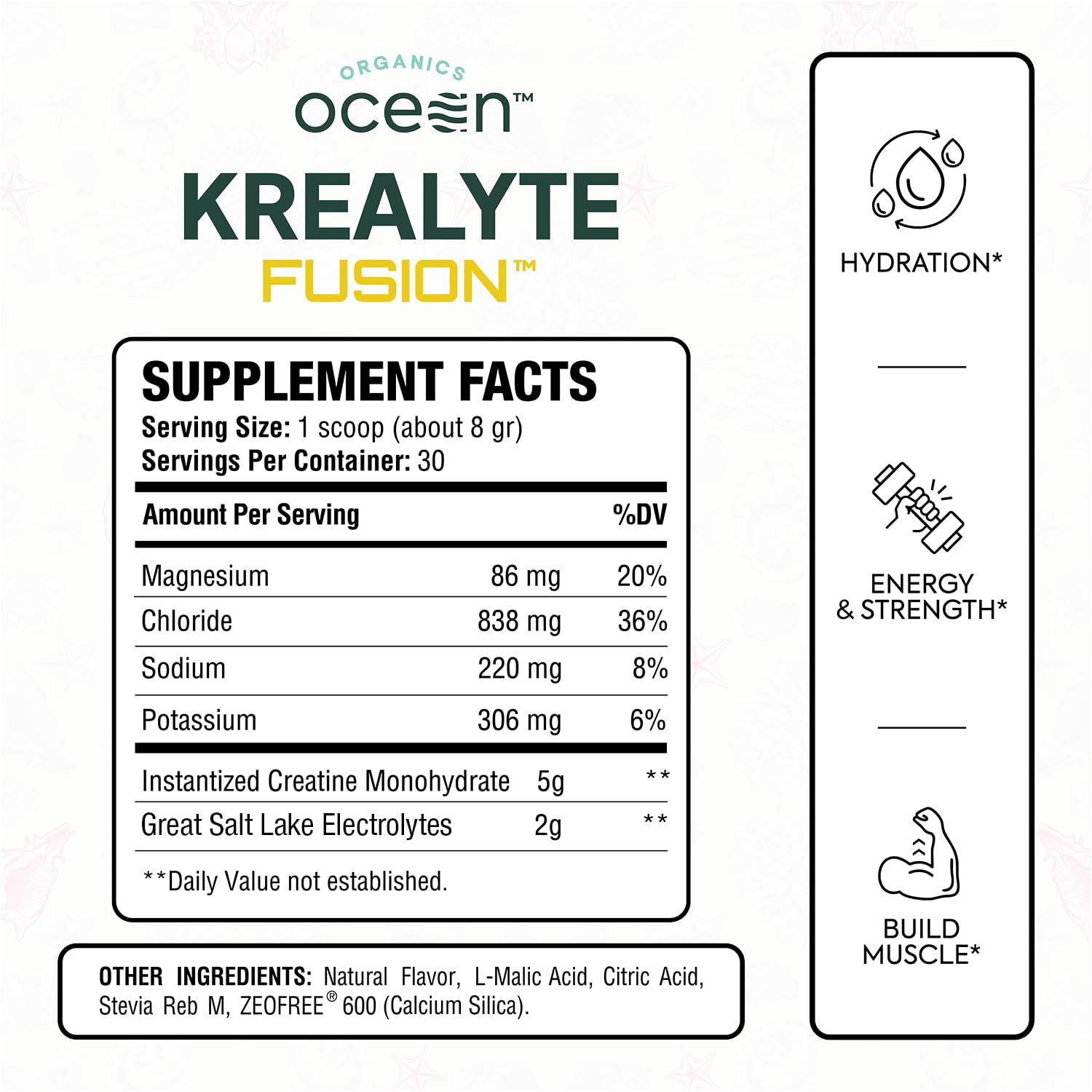Organics Ocean cuchara medidora con polvo de Krealyte Fusion lista para mezclar