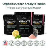 Organics Ocean comparación de tamaño del envase mostrando 30 raciones y cantidad por servicio