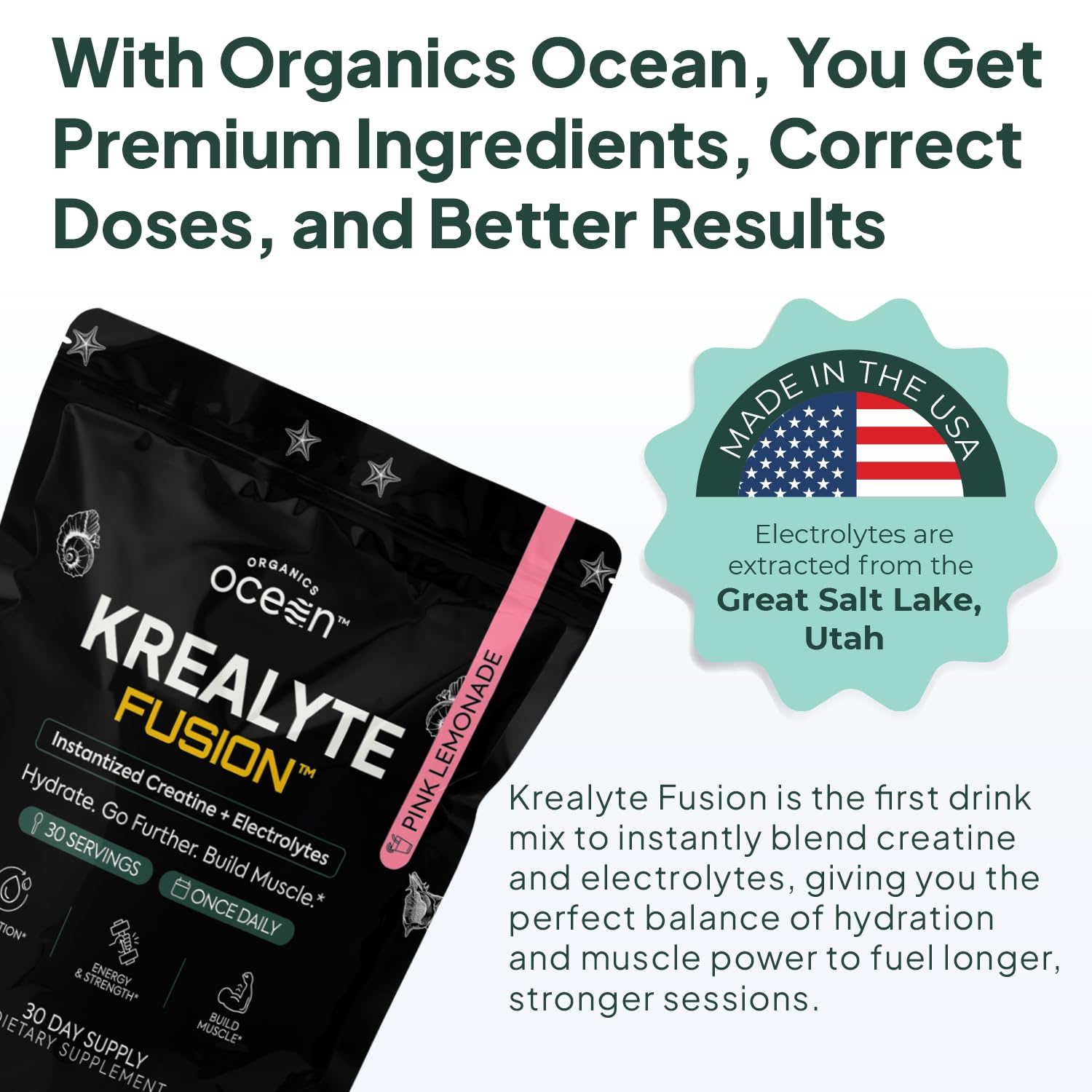 Organics Ocean bebida de Krealyte Fusion disuelta sin grumos lista para beber